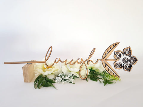 Wooden Flower sign art - Laugh - Fairy springs pharmacy