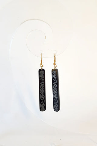 Black Kowhaiwhai Straight Drop Earrings - Fairy springs pharmacy