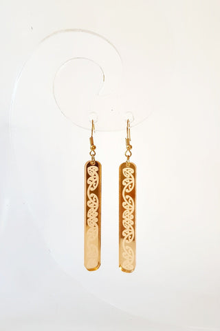 Gold Kowhaiwhai Straight Drop Earrings - Fairy springs pharmacy