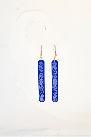 Blue Kowhaiwhai Straight Drop Earrings - Fairy springs pharmacy