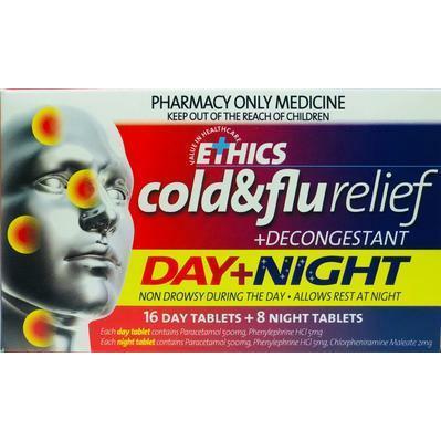 ETHICS Cold and Flu Relief + Decongestant Day and Night 24 Tablets (WITH BONUS LOZENGES)