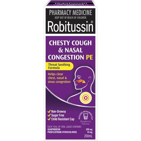 ROBITUSSIN Chesty Cough and Nasal Congestion PE 200ml - Fairyspringspharmacy