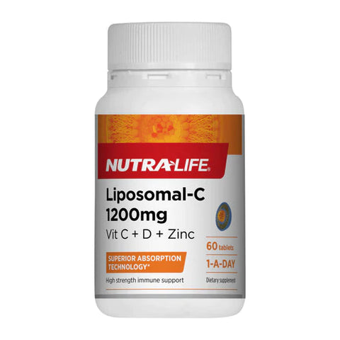 NUTRALIFE Liposomal-C 1200mg + Vitamin D and Zinc 60 Tablets