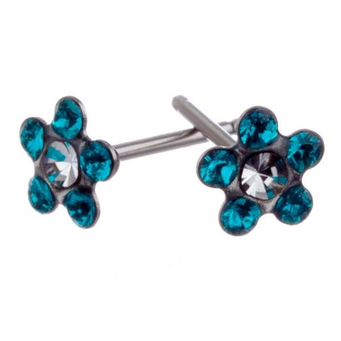 Teal Cubic Zirconia Daisy Silver Earrings - Fairy springs pharmacy